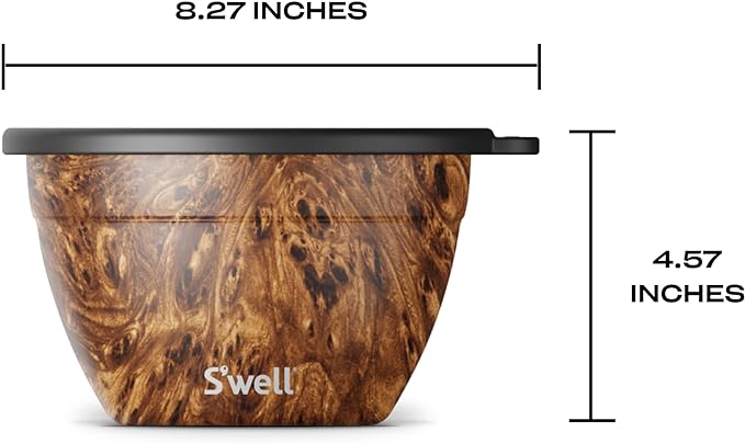 S’well Stainless Steel 64oz Salad Bowl Kit, Teakwood Finish, Includes 2oz Condiment Container and Removable Tray, Leak-Proof and Easy to Clean, Dishwasher Safe