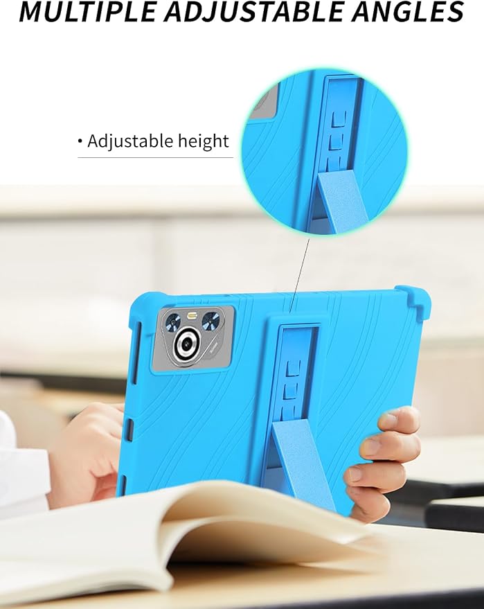 Case for Dghrti TAB30 2025 Android 14 Tablet 10.1 Inch，WUNIAK Shock Proof Lightweight Stand Rubber Shell Protective CoverKids Friendly Soft Silicone Adjustable Stand CoverBlack