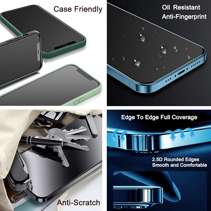 [2 Pack Compatible with iPhone 12 and 12 Pro 6.1 Matte Privacy Screen Protector 9H Super Hardness Scratch Resistant Anti-Fingerprint Tempered Glass Film Rounded Edge Full Coverage