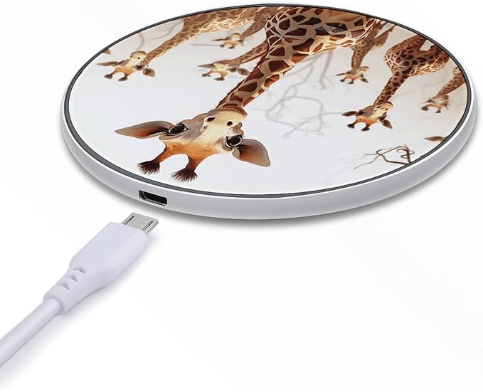 Cute Cartoon Funny Giraffes Wireless Charger with Aluminum Alloy Frame Qi Certified Fast Wireless Charging Pad 10W Charging Station Portable Phone Charger for All Wireless Charging Phone