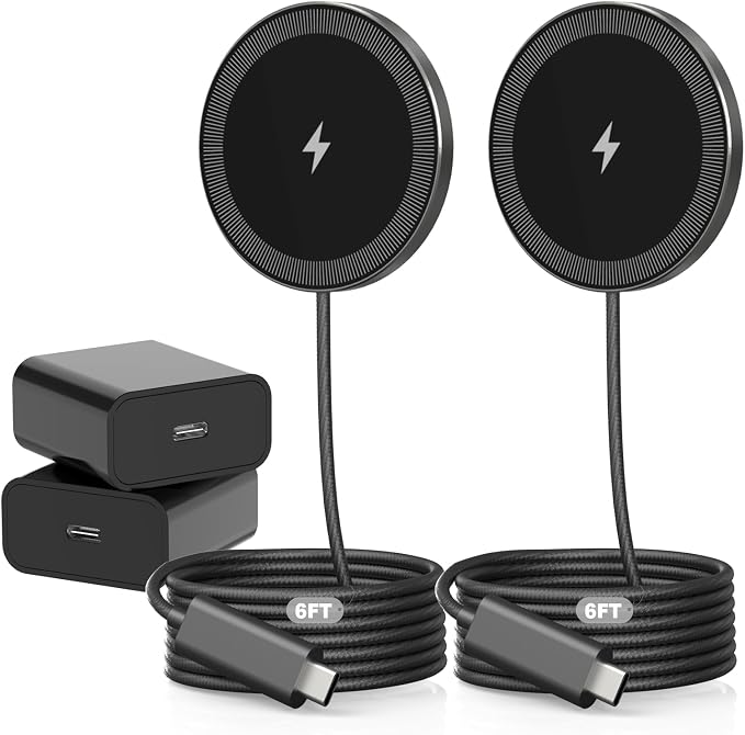 6FT Magnetic Wireless Charger Charging Pad - 15W Fast Mag-Safe Phone Charger for Apple iPhone 17 16 15 14 13 12 Series &amp AirPods 4 3 2 Pro Phone Charging Pad with Plug for Desk &amp Travel 1Pac
