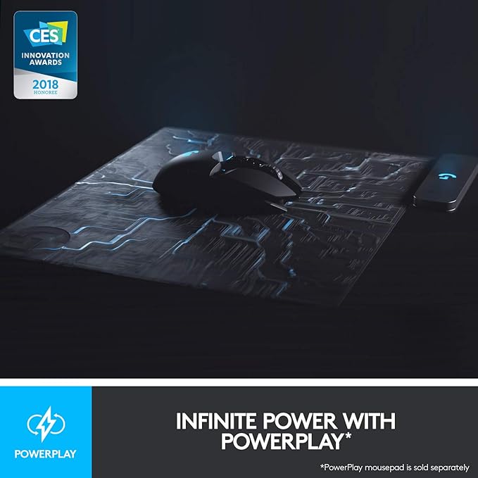 Logitech G903 Lightspeed Wireless Gaming Mouse w/Hero 25K Sensor, 140+ Hour with Rechargeable Battery and LIGHTSYNC RGB. POWERPLAY Compatible, Ambidextrous, 107g+10g Optional, 25,600 DPI - Black
