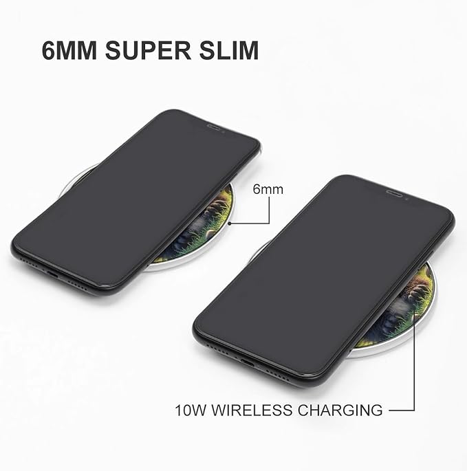 Foolish Cute Animal Wireless Charger Aluminum Alloy Frame 10W Fast Charging Pad with Indicator Light 6mm Thin &amp Portable Wireless Charging Pad for Travel Home Office Desk