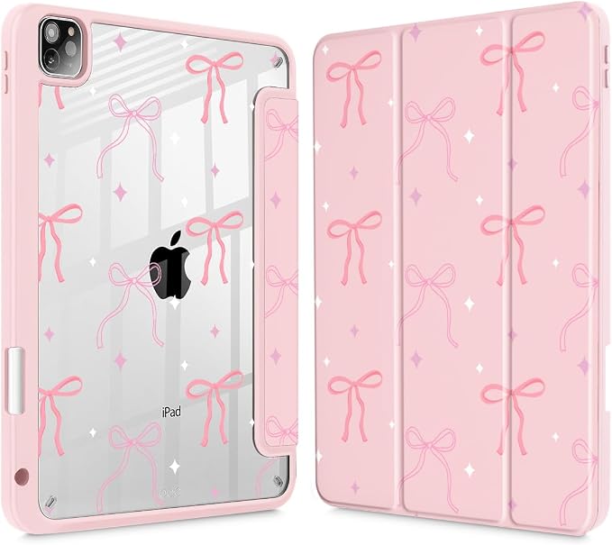 Tuiklol for iPad Pro 11 Inch 4th / 3rd / 2nd / 1st Gen (2022 2021 2020 2018) Case -Built-in Pencil Holder Shockproof Cover Clear Transparent Back Shell with Auto Wake/Sleep Black Flower