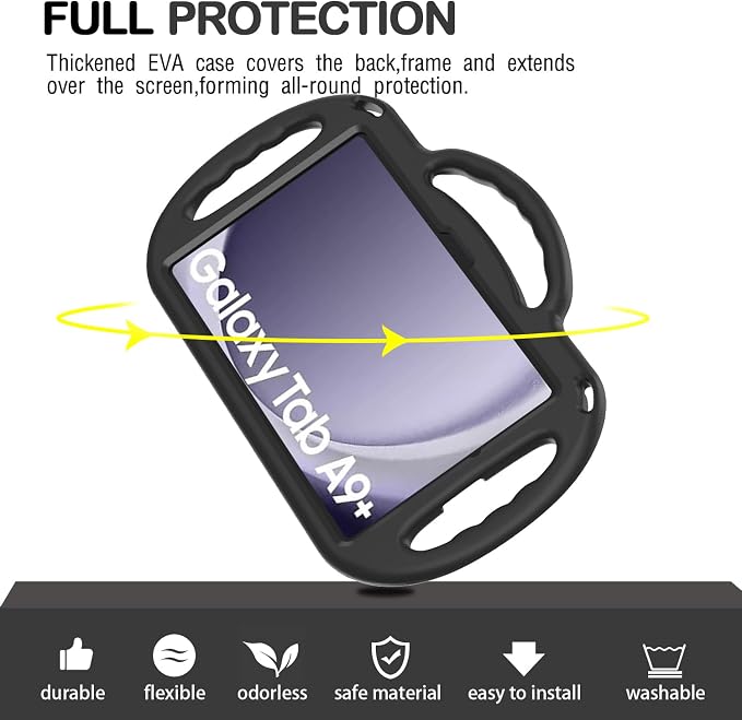 Kids Case for Samsung Galaxy Tab A11+ Plus/A9+ Plus 11 Inch Case with Strap Shockproof Lightweight Handle Stand 2025/2023 Model with Lanyard Black