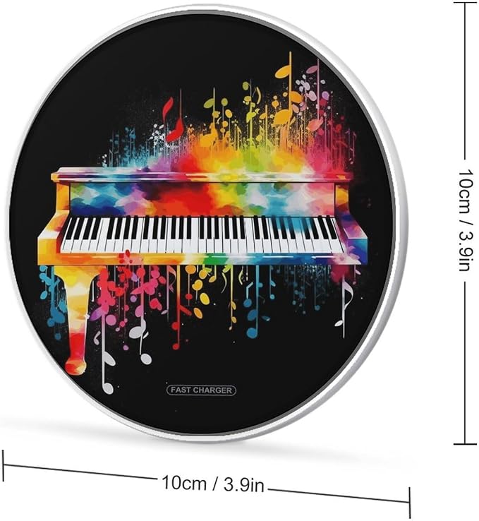 Colorful Piano Keyboard Music Note Wireless Charger with Aluminum Alloy Frame Qi Certified Fast Wireless Charging Pad 10W Charging Station Portable Phone Charger for All Wireless Charging Phone