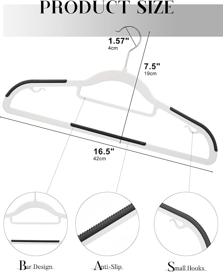 HOUSE DAY Quality Plastic Hangers 30 Pack, Non Slip Plastic Clothes Hangers White, Ultra Thin Hangers with 360° Swivel Hook, Heavy Duty Coat Hanger Space Saving, Ideal for Suits, Shirts, Pants