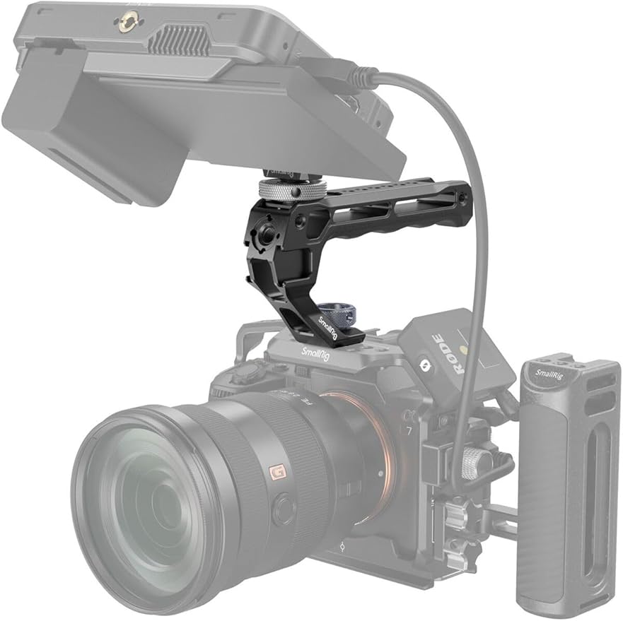 SMALLRIG Top Handle with Monitor Mount Kit, with 3/8"-16 Locating Holes for ARRI, 5 Built-in Cold Shoe, 360° Swivel and 180° Tilt Adjustable Monitor Holder with Thumbscrew, Anti-Twist Design - 5322