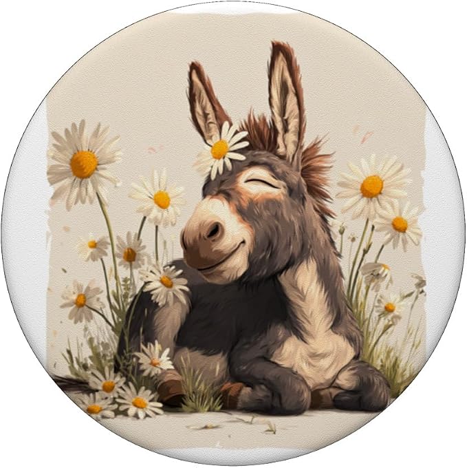 Happy Donkey Face with Flowers and Dandelion PopSockets PopWallet for MagSafe