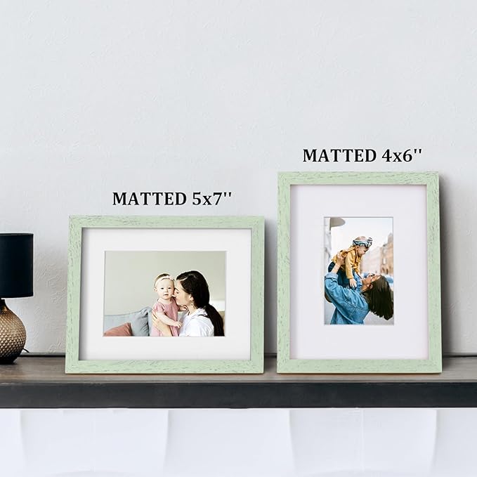 Egofine 8x10 Picture Frame Made of Solid Wood Covered by Plexiglass, Display Pictures 4x6/5x7 with Mat or 8x10 Without Mat for Table Top Display and Wall Mounting Photo Frame, Rustic Green