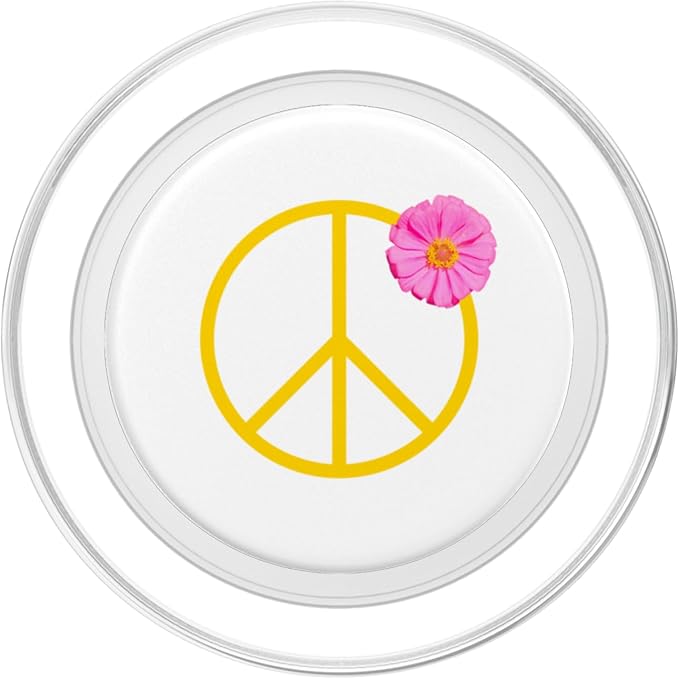 Pretty Pink Flower on Yellow Peace Sign PopSockets Adhesive PopGrip