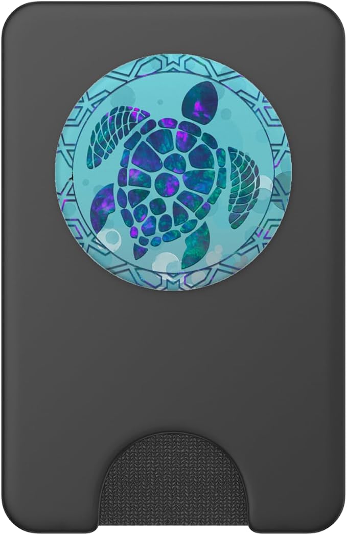Teal Blue Purple Turtle and Geometric design On Light Blue PopSockets Adhesive PopGrip