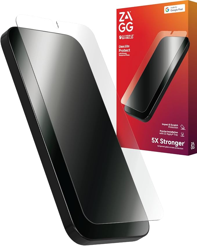 ZAGG Glass Elite Google Pixel 10a Screen Protector - 5x Stronger Aluminosilicate Protection Tempered Glass ClearPrint Technology Easy Install Case Friendly Sustainable Recycled Materials