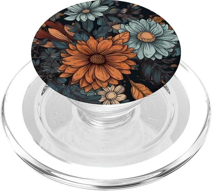 Floral chill Pattern Fall Flowers on The Black Base PopSockets Adhesive PopGrip