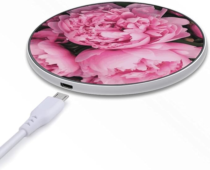 Pink Peony Wireless Charger Magnetic Phone Induction Charger 10w Fast Wireless Charging Station Compatible with iPhone 17 16 15 14 13 12 Pro Max Samsung Galaxy S25 S24 S23