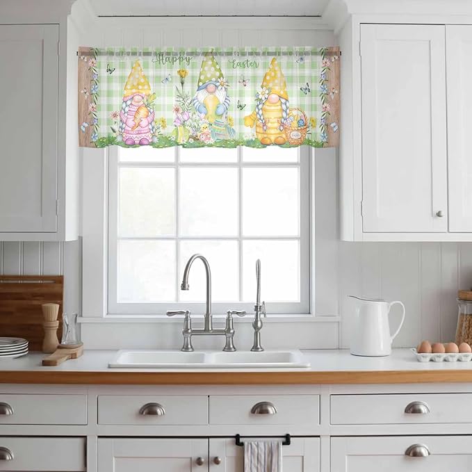 Easter Sheer Valances for Windows 54"x18", Light Filtering Kitchen Curtains