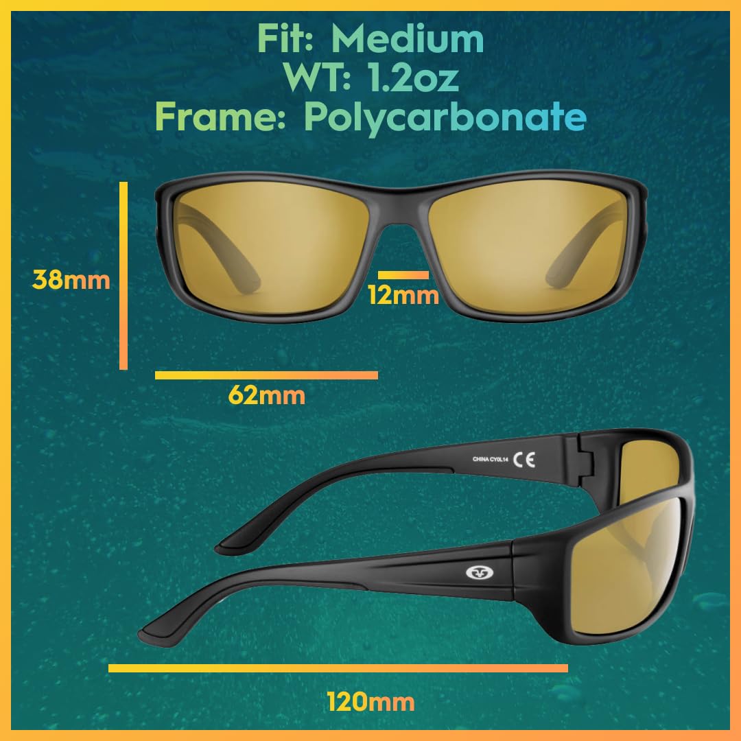 Flying Fisherman 7719BY Buchanan Polarized Sunglasses Black Yellow Amber