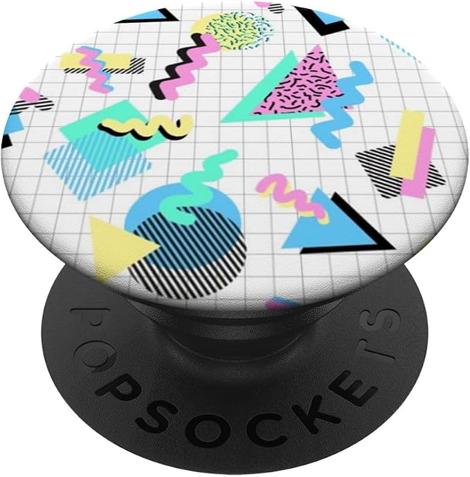Aesthetica Retro 80's 90's Geometric Pattern Pop Socket PopGrip for Most Devices with Smooth Hard Plastic Cases - Black Multicolor