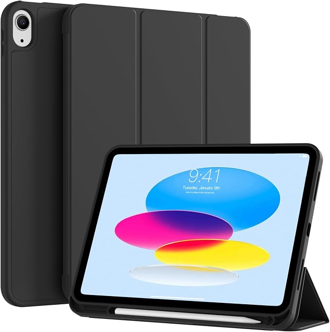 Case for iPad A16 11th/10th Generation 11 Inch/10.9 Inch Black | a16 ipad case with Pencil Holder Slim Trifold Stand Smart Cover and Soft TPU Back Auto Wake/Sleep 2022/2025