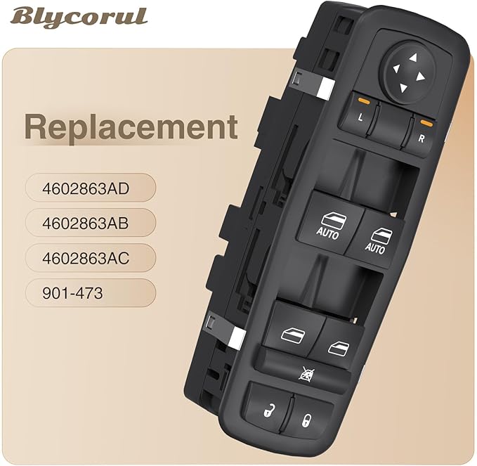 Blycorul Master Power Window Switch Driver Side Compatible with 2009 2010 2011 2012 Dodge Ram 1500/2500/3500 Quad & Crew Cab Pickup-9 Pins+3 Pins Replaces OEM 4602863AD,4602863AB,4602863AC