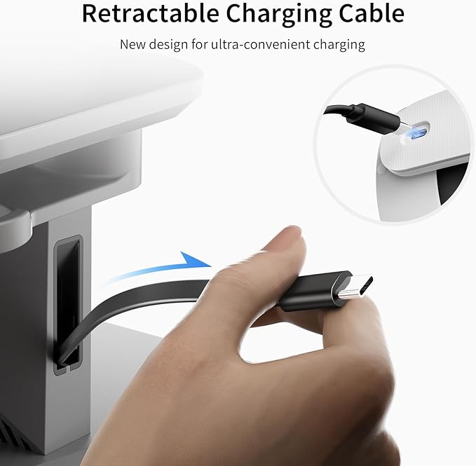 ANNAPRO CD1 Charging Dock for Meta Quest 3S/3, Quest 2, Retractable Charging Cable to Charge VR Headset, RGB Charging Station Accessories Compatible with Elite Strap and Controllers