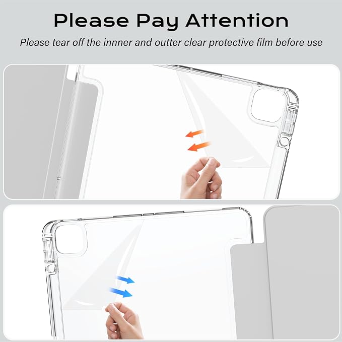 Clear Case for iPad Pro 12.9 inch 6th/5th/4th/3rd Gen with Y-fold &amp Trifold Stand Pencil Holder Support Pencil Charging [Auto Wake/Sleep] Lightweight Shockproof Hard PC Back Cover Black