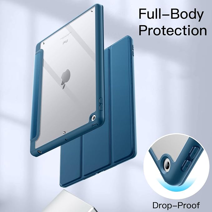JETech Case Cover for iPad 9th/8th/7th Gen 10.2 Beige | Clear Transparent Back Pencil Holder Slim Shockproof Protection Tri-Fold Stand Auto Wake/Sleep