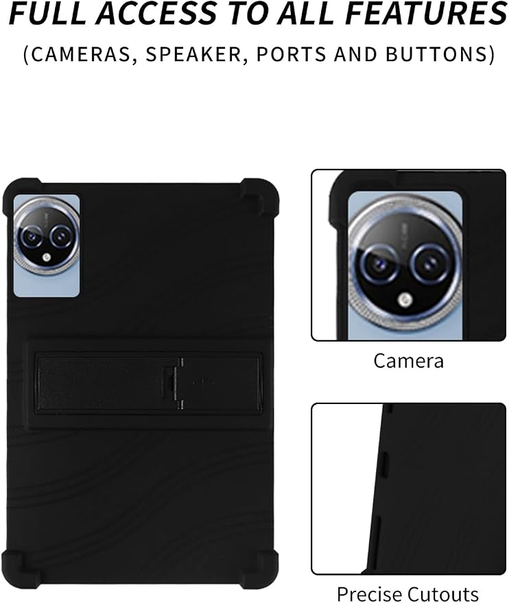 Case for Raemond K80 Tablet 10 Inch Android 15WUNIAK Hollow Back DesignHeat Dissipation Shockproof Lightweight Adjustable Kickstand Silicone Shell&ampKids Friendly Soft CaseBlack