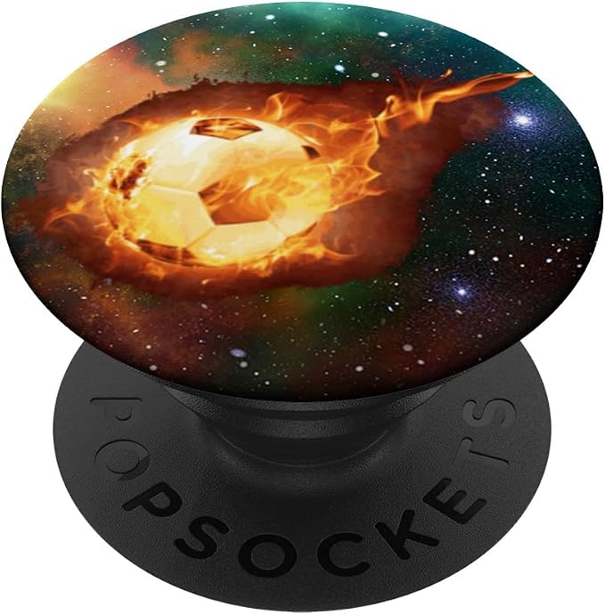 Galaxy Soccer Ball Pop Socket - Flaming Soccer Bal Futbol PopSockets Adhesive PopGrip