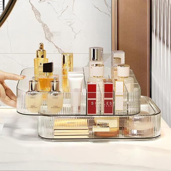 MIUOPUR Makeup Organizer with Stackable Drawers, Bathroom Vanity Organizers and Storage, Ideal for Desk and Dresser Countertops, Great for Cosmetics, skincare, Lipsticks, Nail Care -Clear