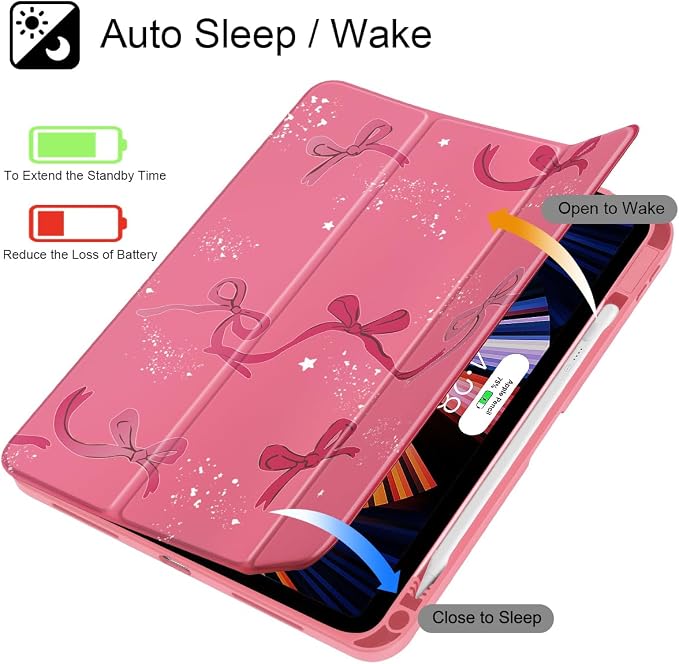 Tuiklol for iPad Pro 11 Inch 4th / 3rd / 2nd / 1st Gen (2022 2021 2020 2018) Case -Built-in Pencil Holder Shockproof Cover Clear Transparent Back Shell with Auto Wake/Sleep Black Flower