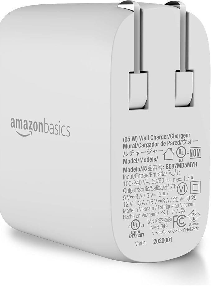 Amazon Basics 68W Two-Port GaN Wall Charger with 1 USB-C (60W) &amp 1 USB-A Ports (18W) with PD for Laptops Tablets &amp Phones (iPhone 16/15/14/13/12/11/X iPad MacPro Samsung More) Non-PPS B