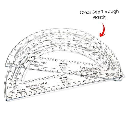 hand2mind Clear 6” Safe-T Protractor Set, 180 Degree Protractor for School, Clear Plastic Protractor Ruler, Geometry Tools, Protractors Bulk for Classroom, Math Teacher Supplies (Set of 24)