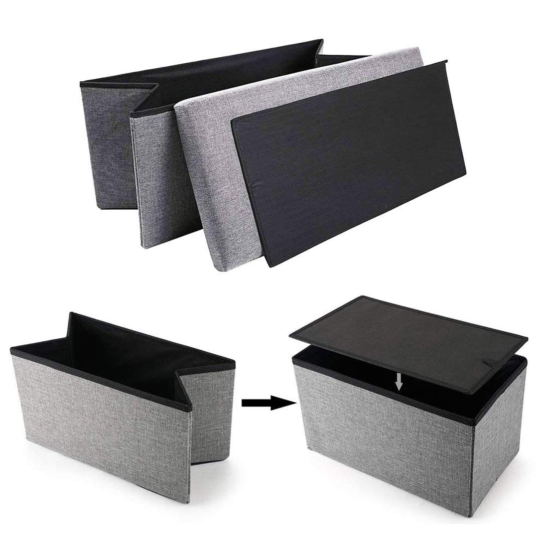 ZLY Folding Stool Storage Ottoman Polyester Fabric Linen Foot Rest Seat Clutter Collection 14"x8"x8"