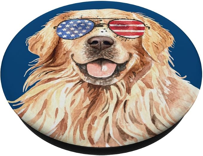 Golden Retriever Dog Face American Flag Sunglasses Patriotic PopSockets Grip and Stand for Phones and Tablets PopSockets Standard PopGrip