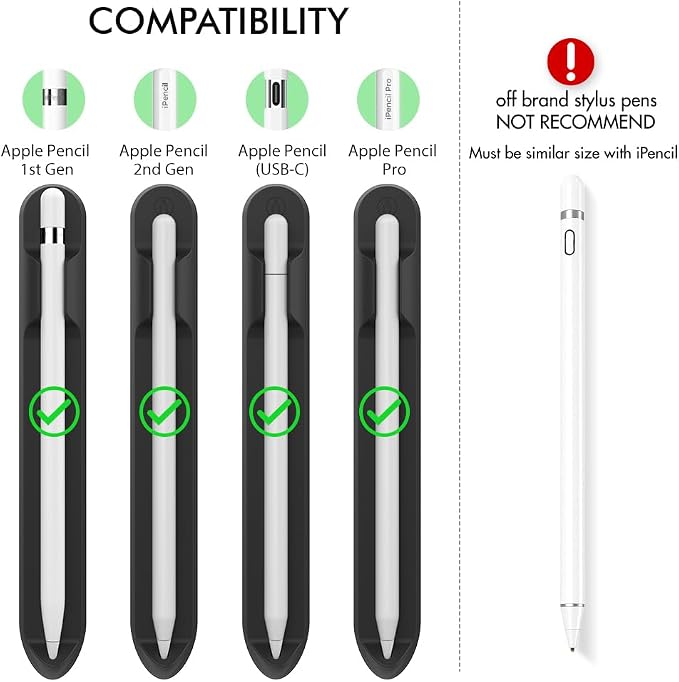 AHASTYLE Removable iPencil Holder [Magnetic Attach] Strong Adhesive Holder Sticker Silicone for Apple Pencil 1st &amp 2nd Generation (Black) | [Magnetic Attach] Strong Adhesive Holder Sticker for iPa