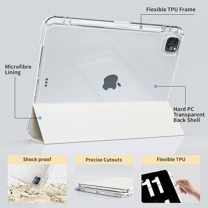 Case for iPad Air 13 Inch Case M4/M3/M2 (2026/2025/2024) Pro 12.9 Inch (6th/5th Gen 2022/2021) 2 in 1 Detachable Cover with Clear Hard Back Supports Touch ID Auto Wake/Sleep Black