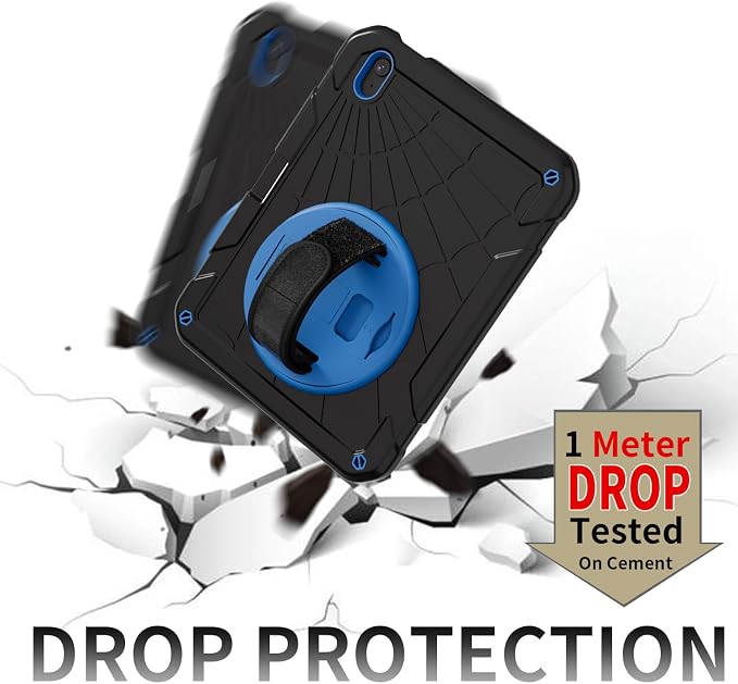 for iPad (A16) 11th/10th Generation Case 2025/2022 (11″/10.9″) Sturdy Heavy Duty Full-Body Shockproof Protective Case Rotating Stand Hand/Shoulder Strap (Black)