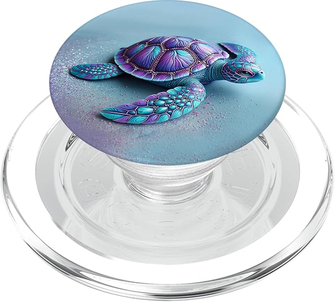 Teal Blue Purple Turtle Geometric Design On Light Blue Cyan PopSockets Adhesive PopGrip