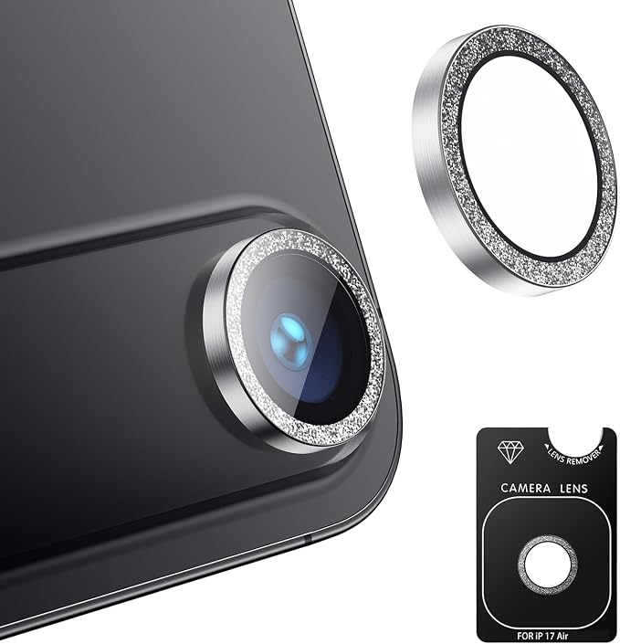 Korecase for iPhone 17/iPhone 16/iPhone 16 Plus Camera Lens Protector Bling 9H Tempered Glass Anti Scratch Camera Screen Protector Shockproof Film Metal Ring Lens Protector Glitter-Black