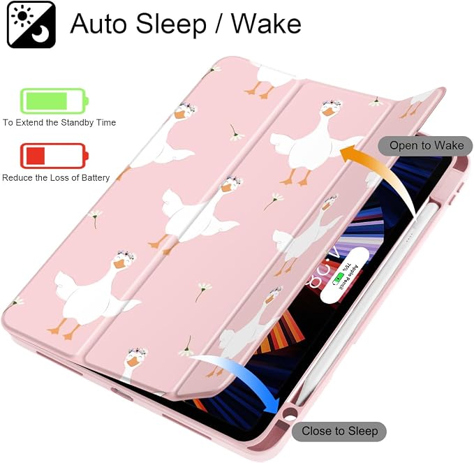 May Chen Case for iPad 12.9 Inch (6th/5th/4th/3rd Generation 2022/2021/2020/2018) Pencel Holder + Trifold Support Auto Sleep/Wake Transparent Shockproof Back Cover Blue Bows