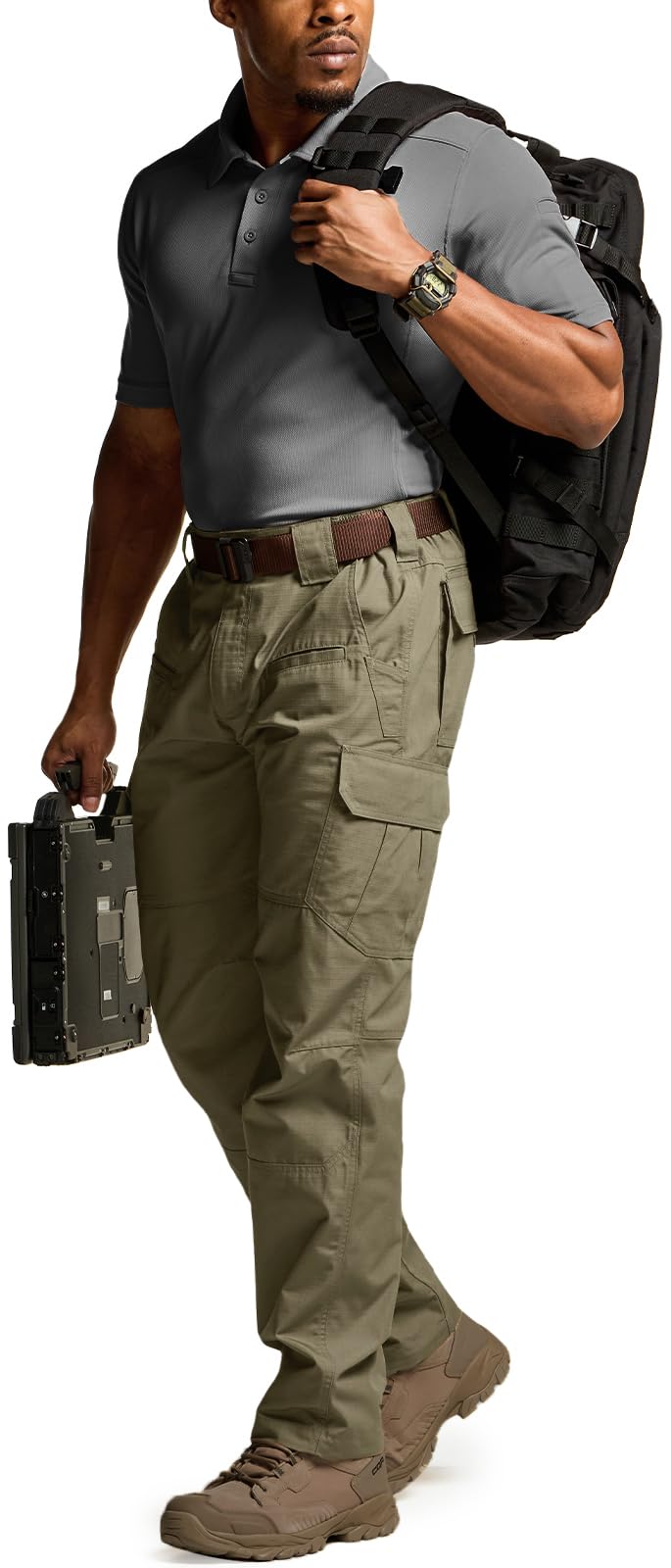 CQR Men's Tactical Pants, Water Resistant Ripstop Cargo Pants, Lightweight EDC Work Hiking Pants, Outdoor Apparel, Raider Soil Green, 44W x 30L