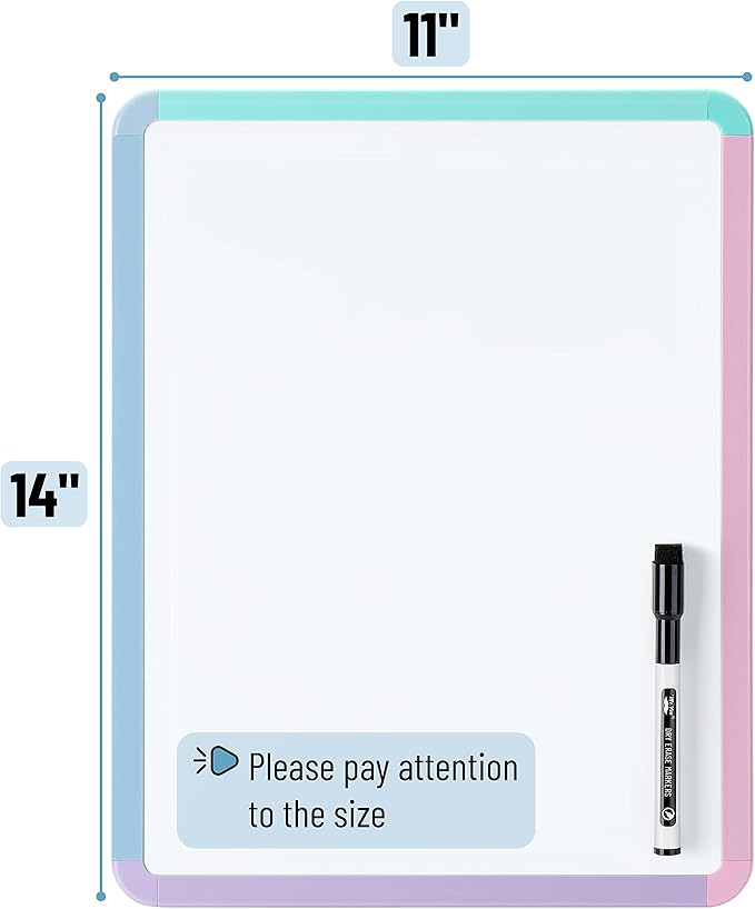 Mr. Pen- Dry Erase Board, 14” x 11” with a Black Dry Erase Marker, Small Mini White Board for Students