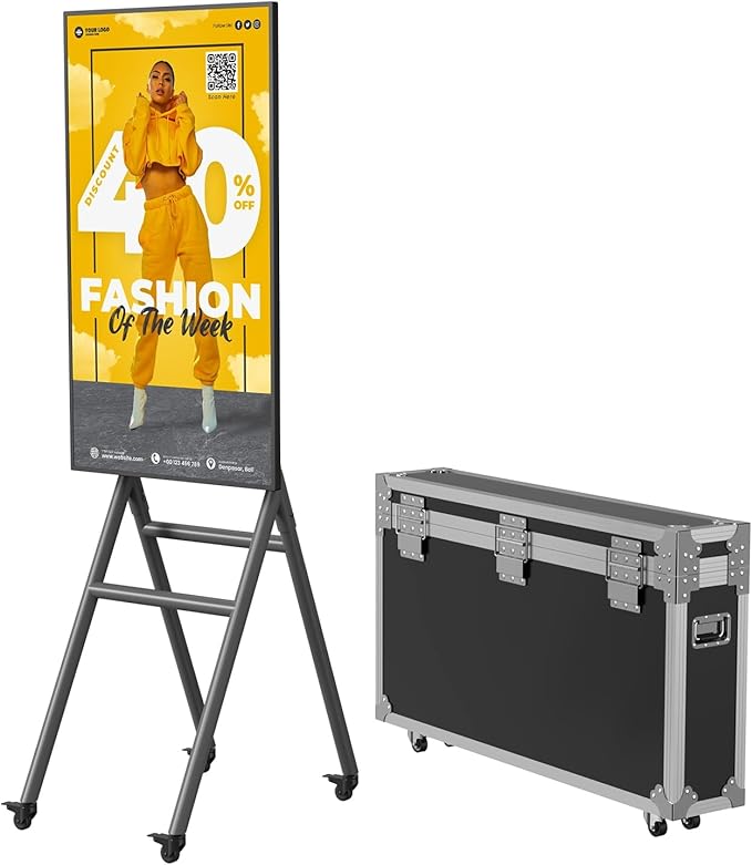 QIXZOCV MWE 43 Inch Mobile Digital Signage Display Kiosk with Flight Case, Portable Digital Poster with Screen Mirroring App Publishing, Advertising Display Kiosk, Android OS