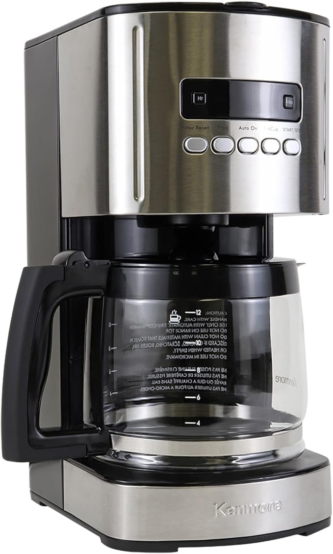 Kenmore Drip Coffee Maker - 12 Cup Programmable Cafe Machine With Glass Pot, Regular & Bold Brew, Auto Shut Off Large Water Reservoir, Reusable Filter, Kitchen Appliances For Cafeteria Barista, White