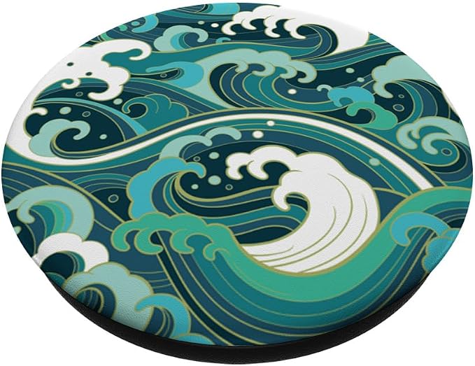 Ocean Wave Surf Beach Tropical Blue Teal Green Japanese Art PopSockets Adhesive PopGrip