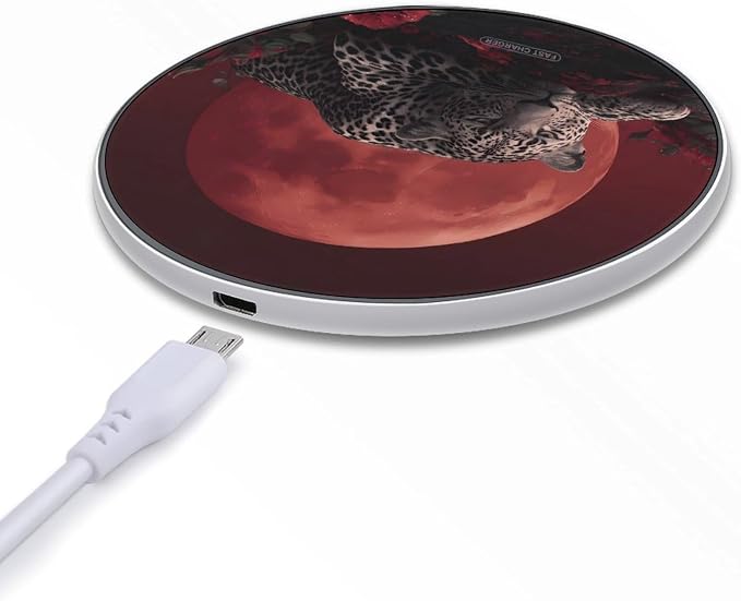 Leopard Red Rose Floral Wireless Charger Portable Charging Pad | LightweightAll Smartphone