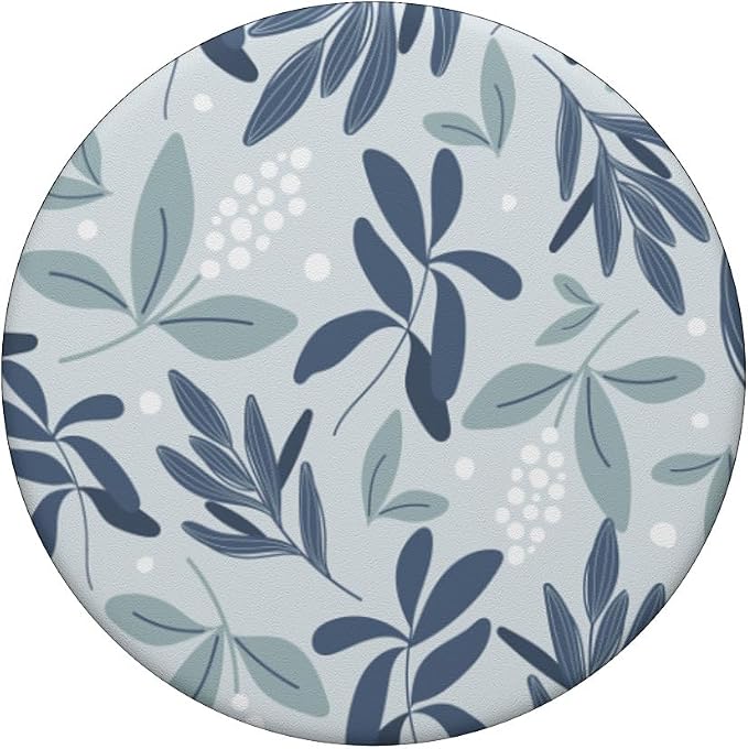 Blue Botanical Foliage &amp White Berry Floral Bud Pattern PopSockets Adhesive PopGrip
