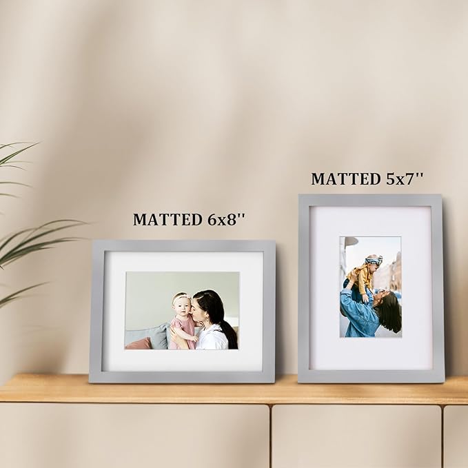 Egofine 9x12 Picture Frame Made of Solid Wood with Plexiglass, Display Pictures 5x7/6x8 with Mat or 9x12 without Mat, for Tabletop and Wall Mounting Photo Frame, Light Gray