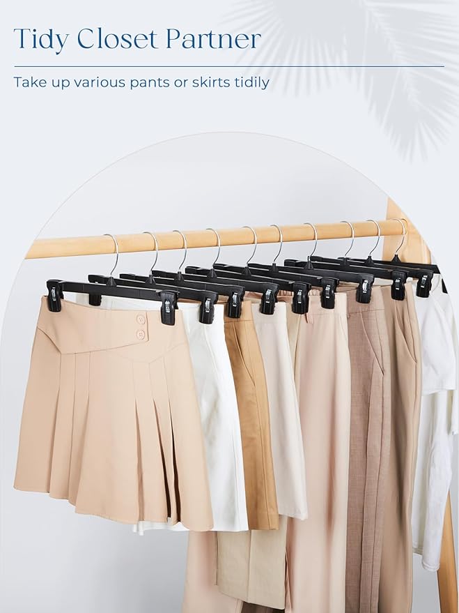 Smartor Space Saving Heavy Duty Hangers - 300 Pack, Slim Plastic Pants and Shorts Hangers, Ridged Non-Slip with Pinch Clips, 360-Rotating Chrome Swivel Hook, Black, 14 Inches